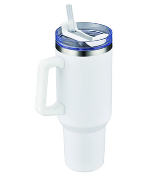 40 oz. Double Wall Tumbler with Handle and Straw - White